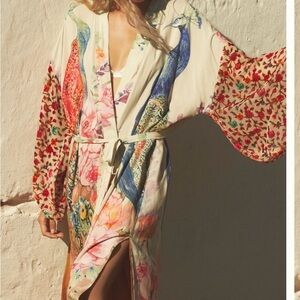 Anthropologie Aratta Bird Long Printed Robe